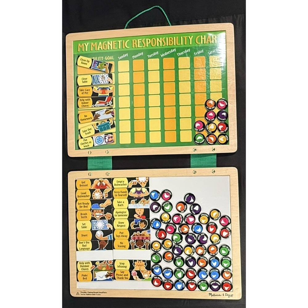 Melissa & Doug Magnetic Responsibility Chart Kids Green Wood